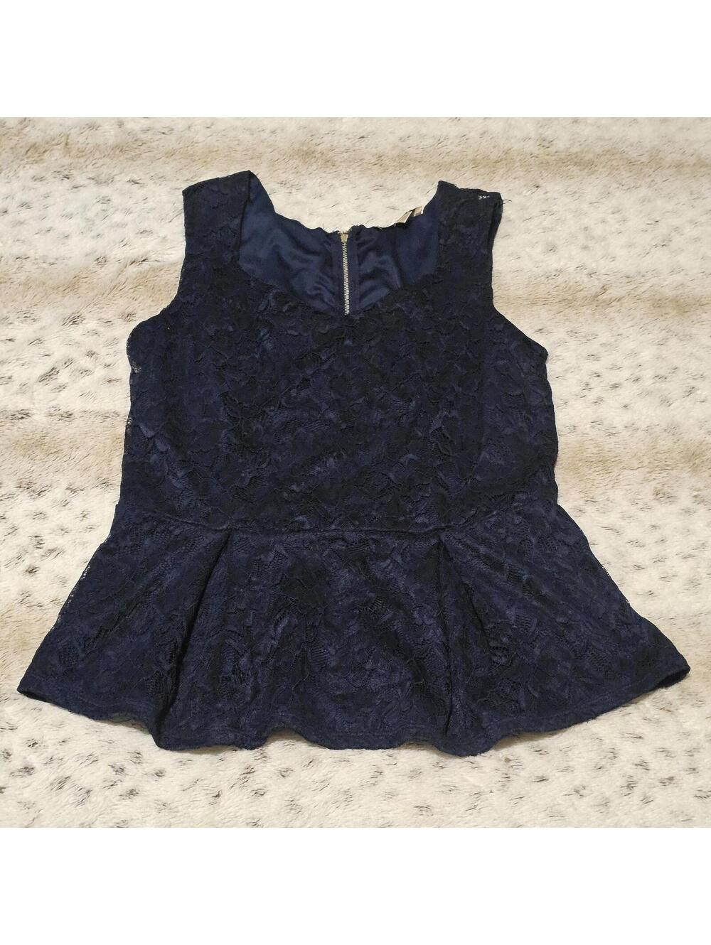 Kenar Navy Blue Lace Peplum Top L